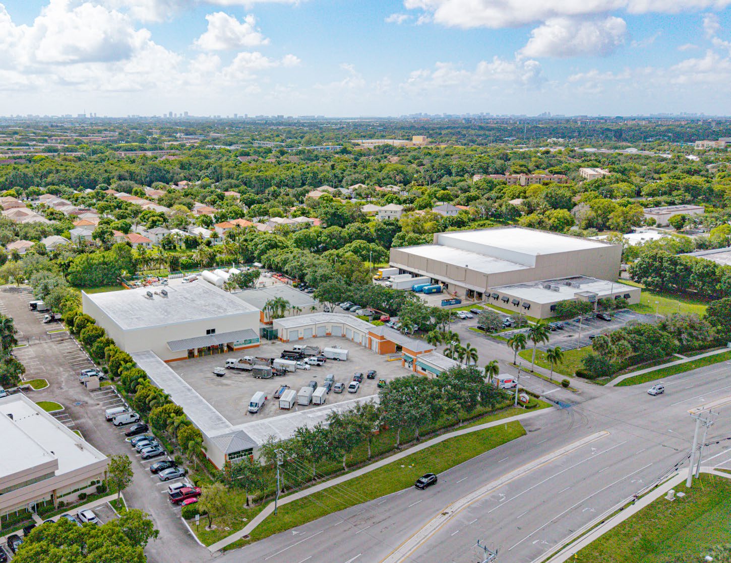 Aerial view of the Margate self-storage facility and surrounding area
